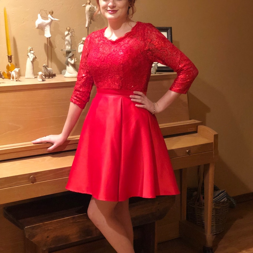 Beautiful bright red lace and satin dress